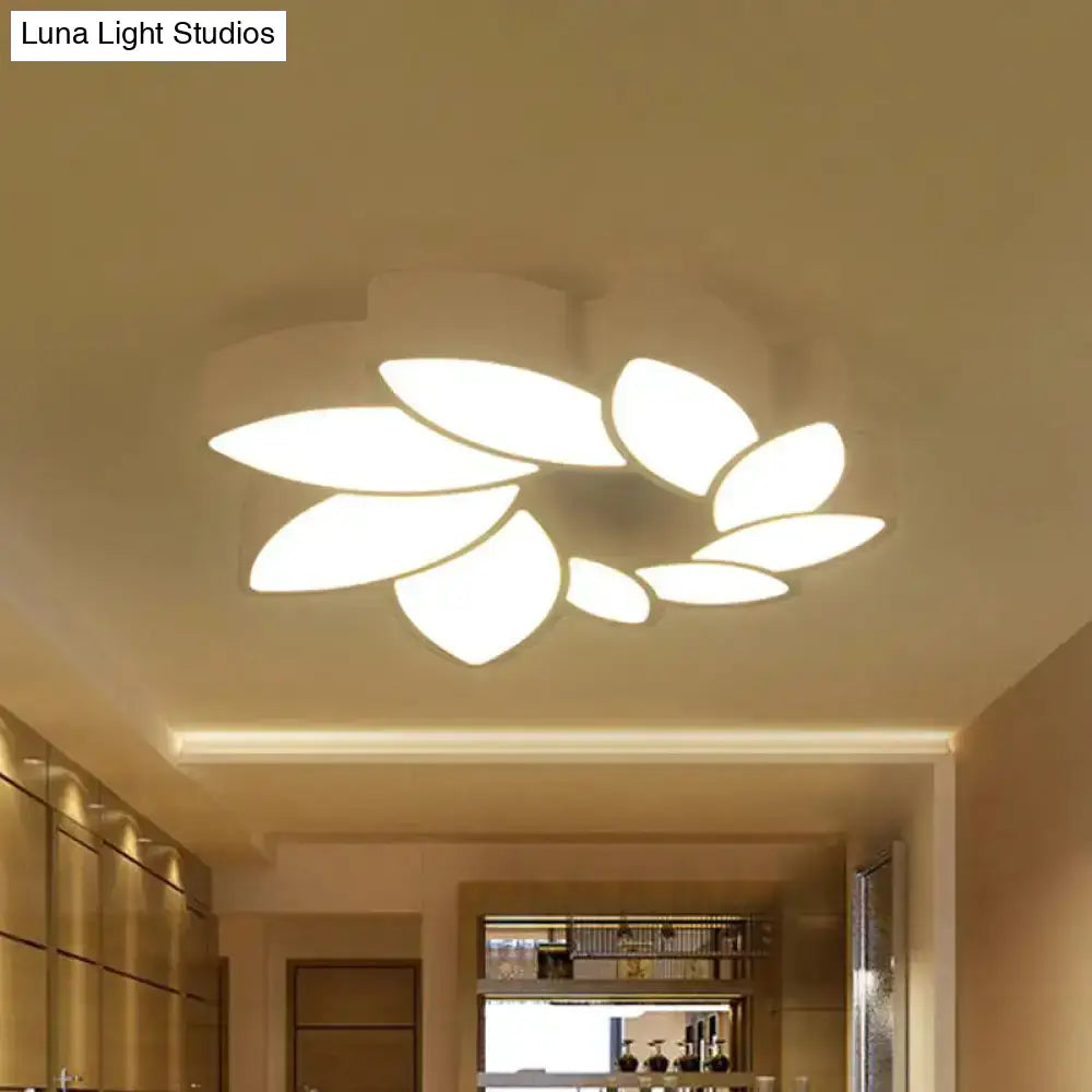 Sleek Flush Mount Led Acrylic Ceiling Light: White Wreath Design With Warm/White/3-Color Lighting