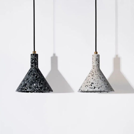 Sleek Funnel-Shaped Pendulum Light: Simplicity Terrazzo 1-Head Hanging Pendant For Dining Room Black