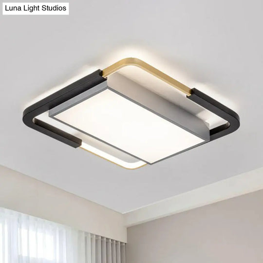 Sleek Geometric Acrylic Led Flush Mount Ceiling Light In Gold-Black / Third Gear Square Plate