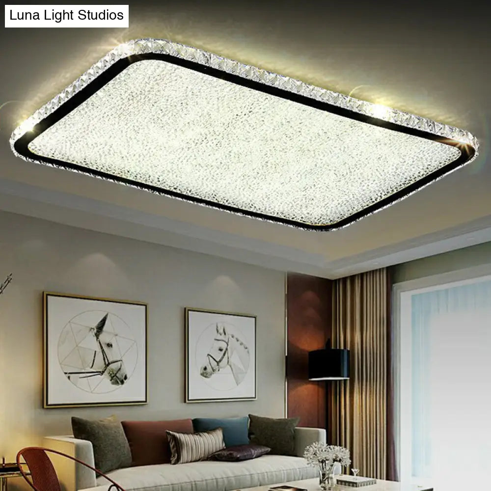 Sleek Geometric Led Ceiling Lamp With Rounded Corners - Crystal Inlaid Flush Mount Light