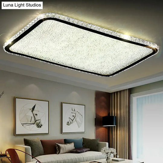 Sleek Geometric Led Ceiling Lamp With Rounded Corners - Crystal Inlaid Flush Mount Light