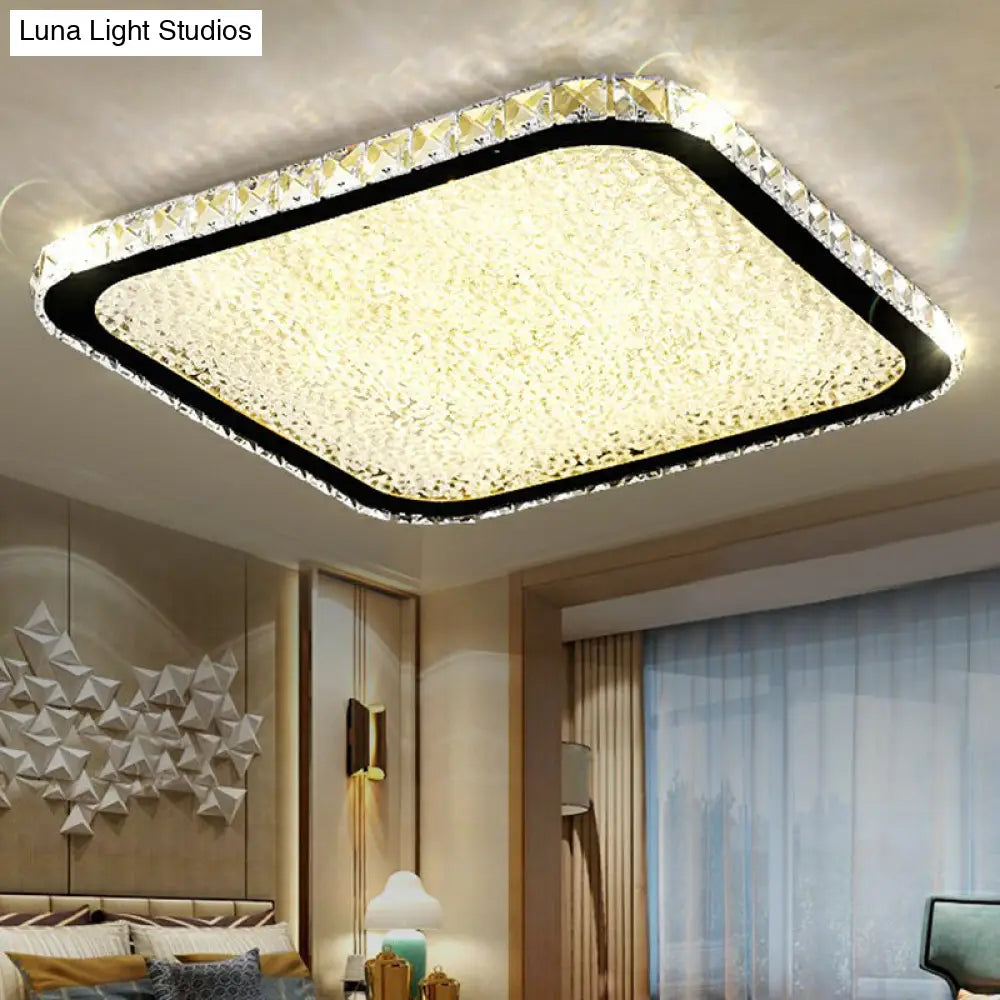 Sleek Geometric Led Ceiling Lamp With Rounded Corners - Crystal Inlaid Flush Mount Light