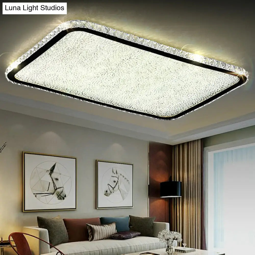 Sleek Geometric Led Ceiling Lamp With Rounded Corners - Crystal Inlaid Flush Mount Light