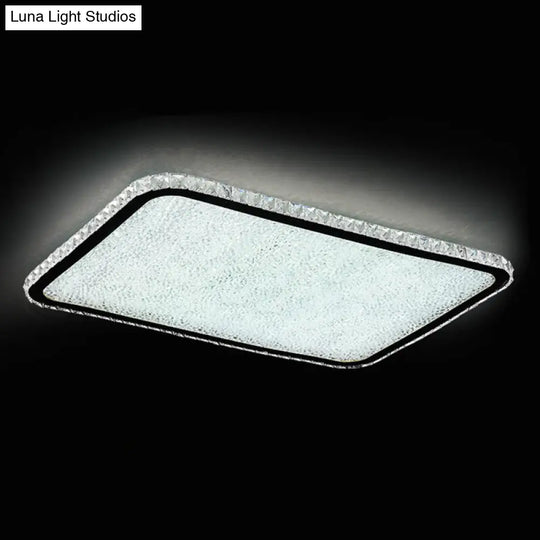 Sleek Geometric Led Ceiling Lamp With Rounded Corners - Crystal Inlaid Flush Mount Light White /