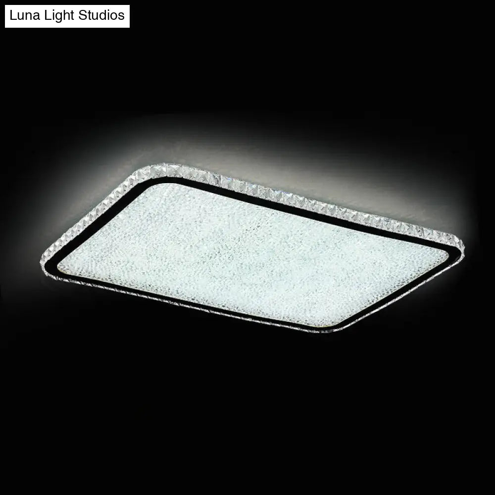 Sleek Geometric Led Ceiling Lamp With Rounded Corners - Crystal Inlaid Flush Mount Light White /