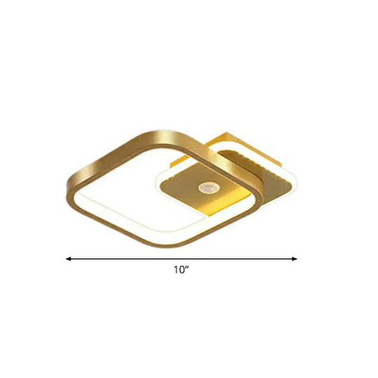 Sleek Geometric Led Ceiling Light - Minimalist Metal Flush Mount Fixture For Corridors Gold / Square