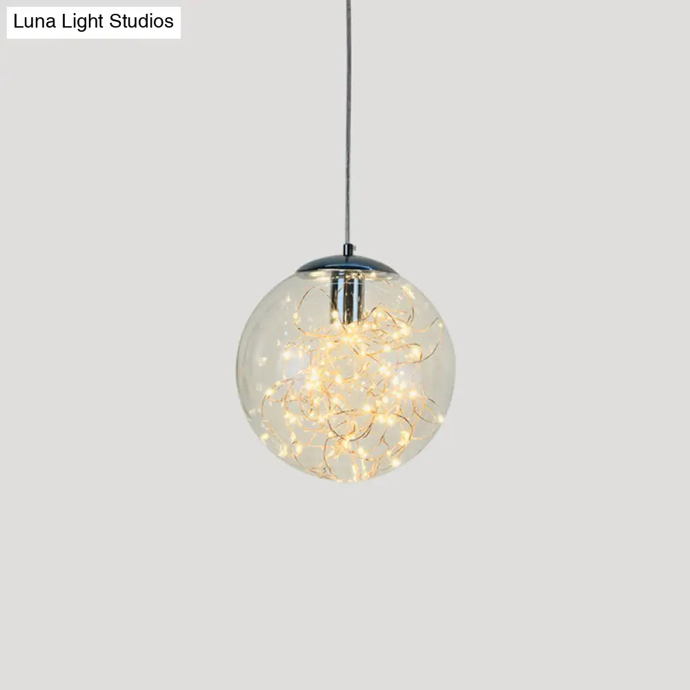 Sleek Geometric Led Pendant Light With Clear Glass Shade Ideal For Bedroom Ambiance And Starry