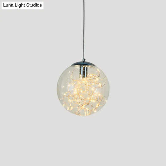 Sleek Geometric Led Pendant Light With Clear Glass Shade Ideal For Bedroom Ambiance And Starry