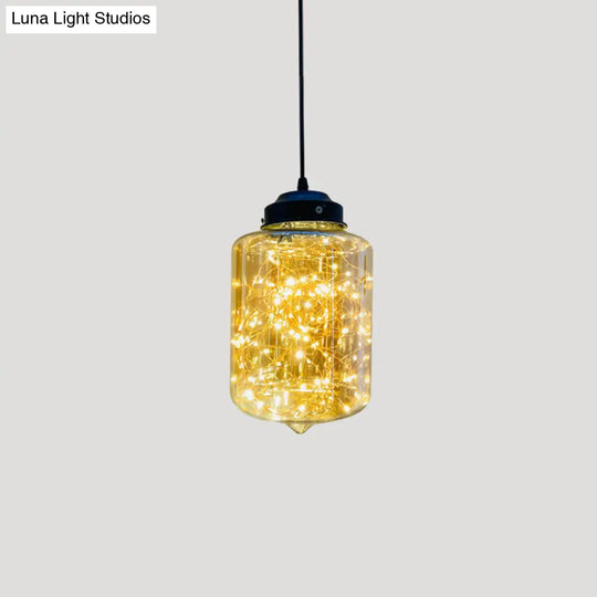 Sleek Geometric Led Pendant Light With Clear Glass Shade Ideal For Bedroom Ambiance And Starry