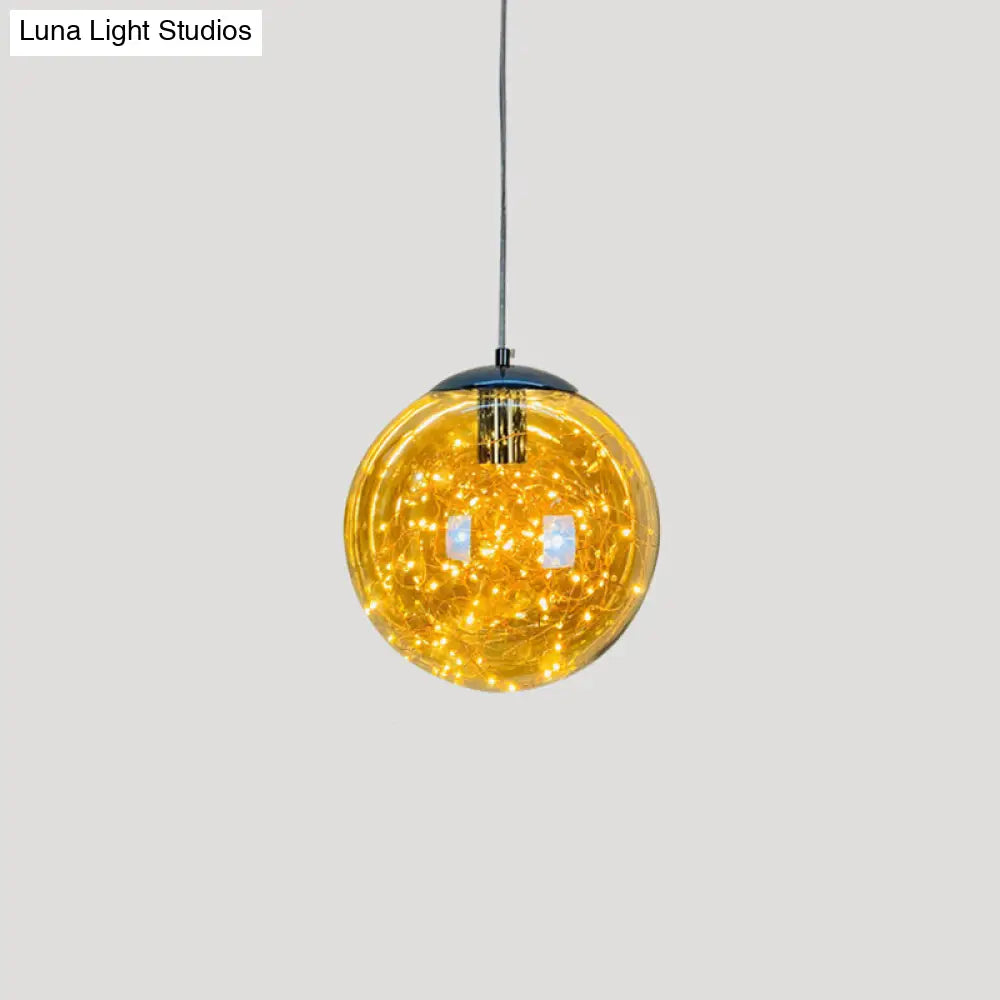 Sleek Geometric Led Pendant Light With Clear Glass Shade Ideal For Bedroom Ambiance And Starry