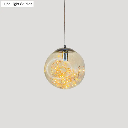 Sleek Geometric Led Pendant Light With Clear Glass Shade Ideal For Bedroom Ambiance And Starry