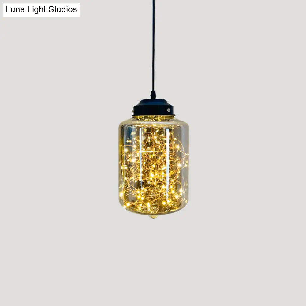 Sleek Geometric Led Pendant Light With Clear Glass Shade Ideal For Bedroom Ambiance And Starry