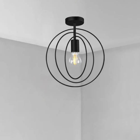 Sleek Geometric Metal Semi-Flush Ceiling Light Fixture Black / Round