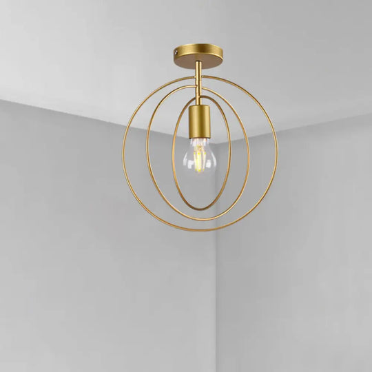 Sleek Geometric Metal Semi-Flush Ceiling Light Fixture Gold / Round