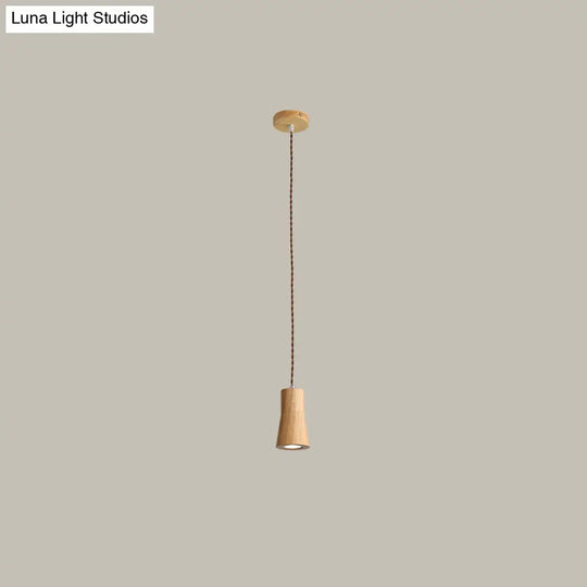 Sleek Geometric Wooden Led Ceiling Pendant Light In Beige - Perfect For Kitchen Suspension