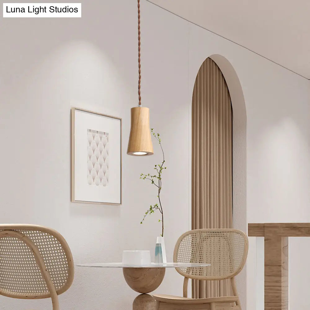 Simple Wooden Led Kitchen Suspension Light In Beige - Geometric Shaped Ceiling Pendant Wood / B