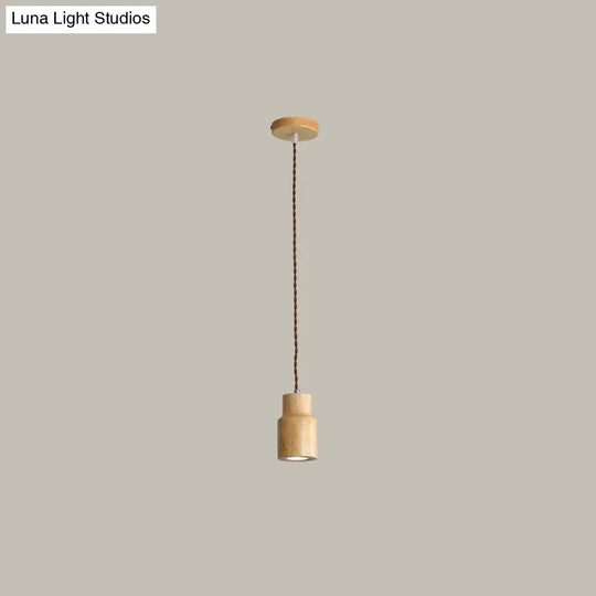 Sleek Geometric Wooden Led Ceiling Pendant Light In Beige - Perfect For Kitchen Suspension