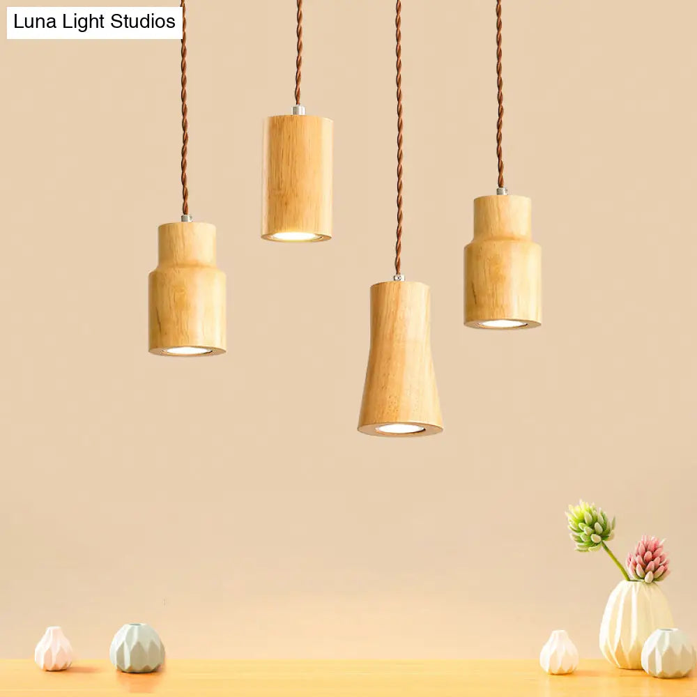 Simple Wooden Led Kitchen Suspension Light In Beige - Geometric Shaped Ceiling Pendant