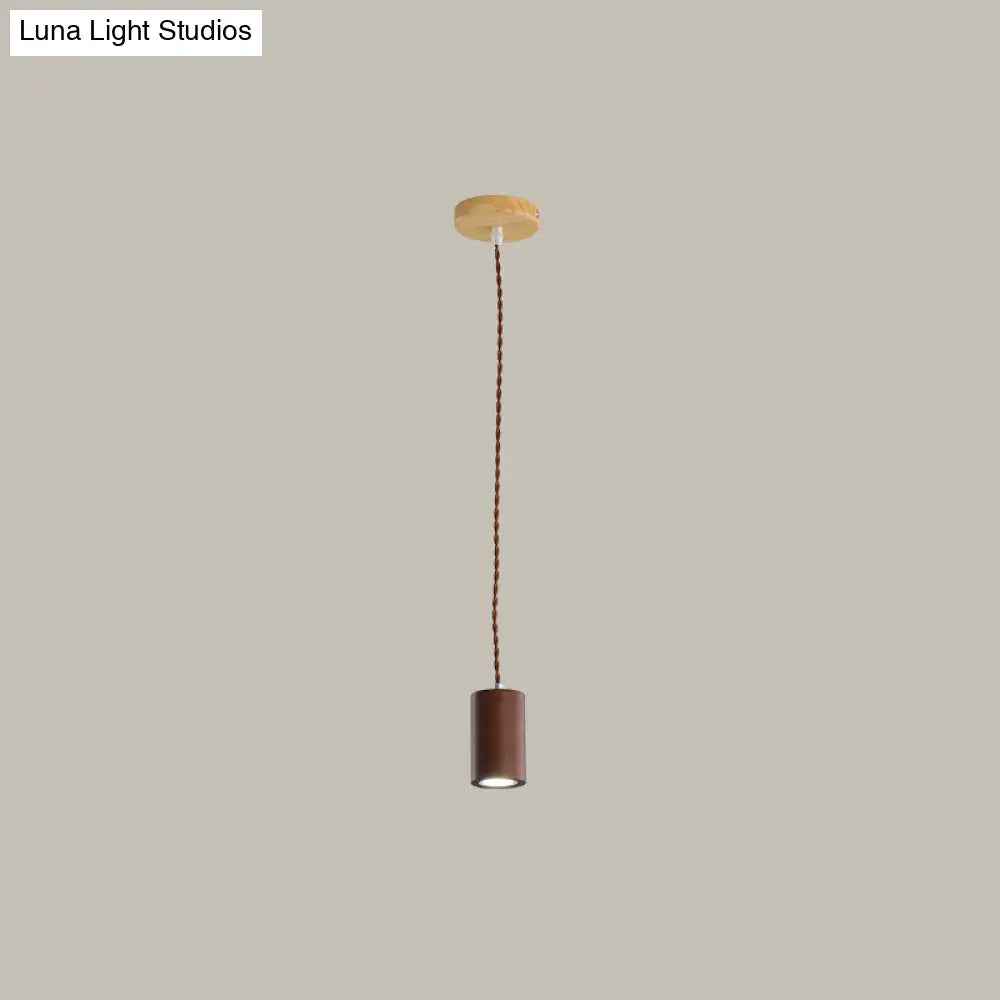 Simple Wooden Led Kitchen Suspension Light In Beige - Geometric Shaped Ceiling Pendant