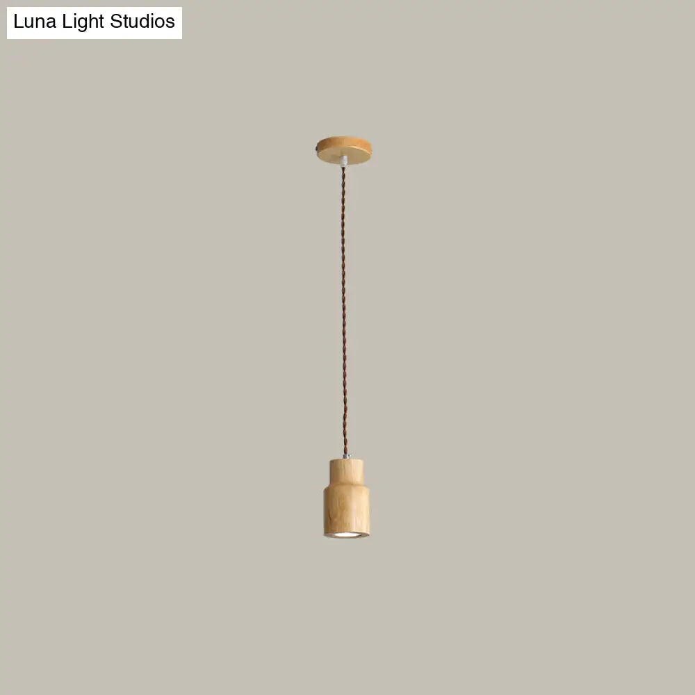 Simple Wooden Led Kitchen Suspension Light In Beige - Geometric Shaped Ceiling Pendant