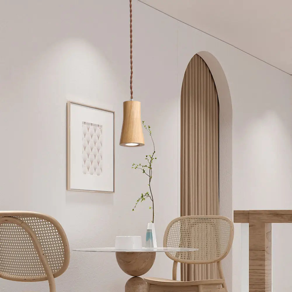Sleek Geometric Wooden Led Ceiling Pendant Light In Beige - Perfect For Kitchen Suspension Wood / B