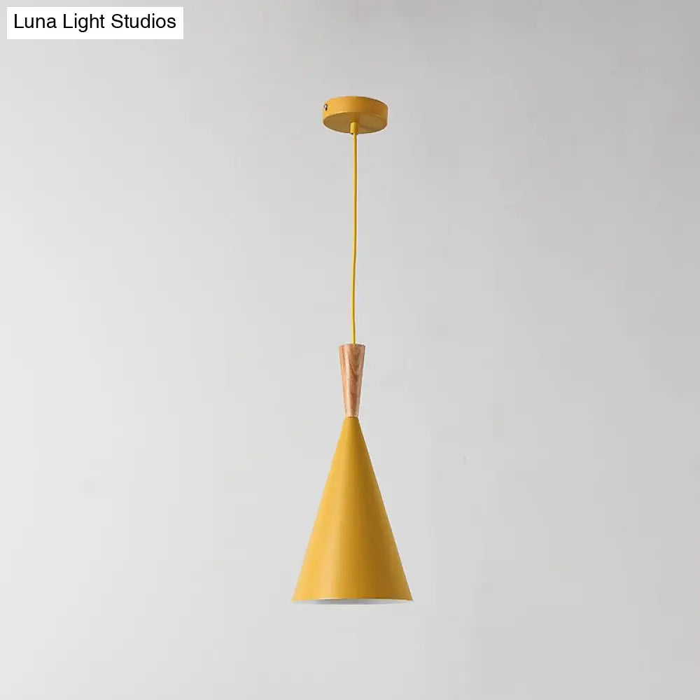 Sleek Geometry Drop Pendant: Simplicity Metal 1-Light Dining Room Hanging Light Kit With Wood Cork