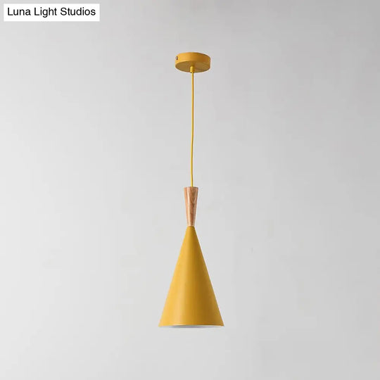 Sleek Geometry Drop Pendant: Simplicity Metal 1-Light Dining Room Hanging Light Kit With Wood Cork