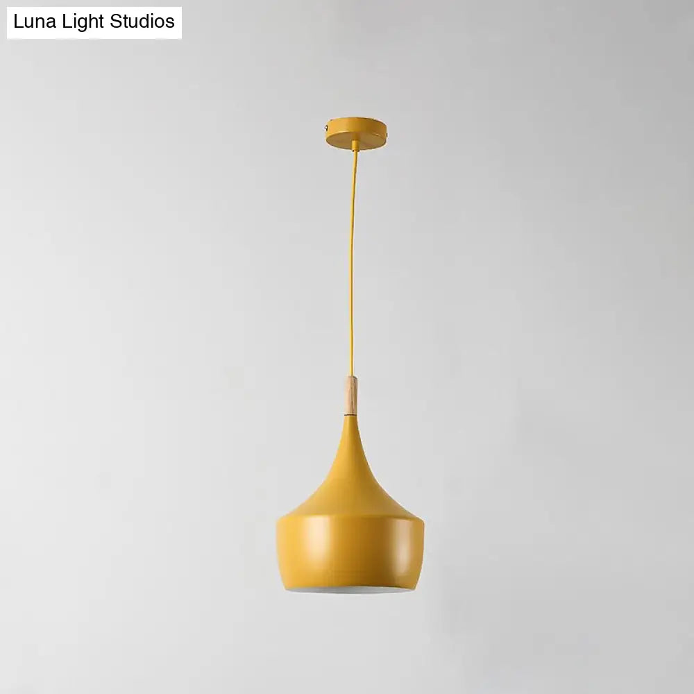 Sleek Geometry Drop Pendant: Simplicity Metal 1-Light Dining Room Hanging Light Kit With Wood Cork