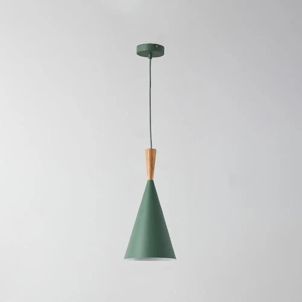 Sleek Geometry Pendant Light Kit With Wood Cork Accent - Ideal For Dining Room Green / A