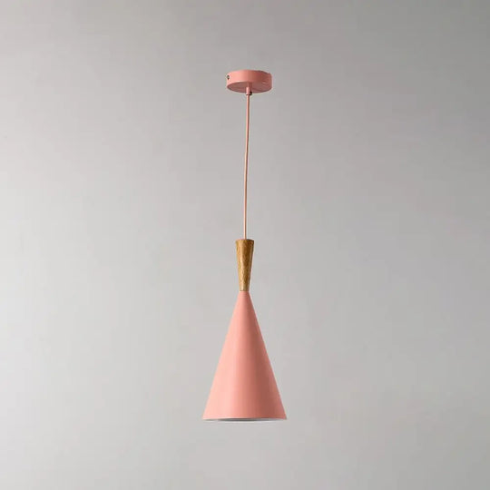 Sleek Geometry Pendant Light Kit With Wood Cork Accent - Ideal For Dining Room Pink / A