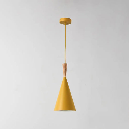 Sleek Geometry Pendant Light Kit With Wood Cork Accent - Ideal For Dining Room Yellow / A