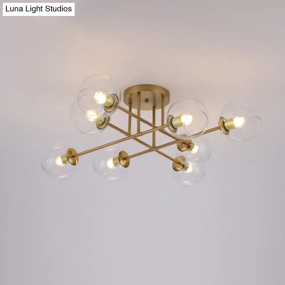 Sleek Glass Ball Semi Flush Mount Light - Postmodern Brass Ceiling Highlight For Dining Room 8 /