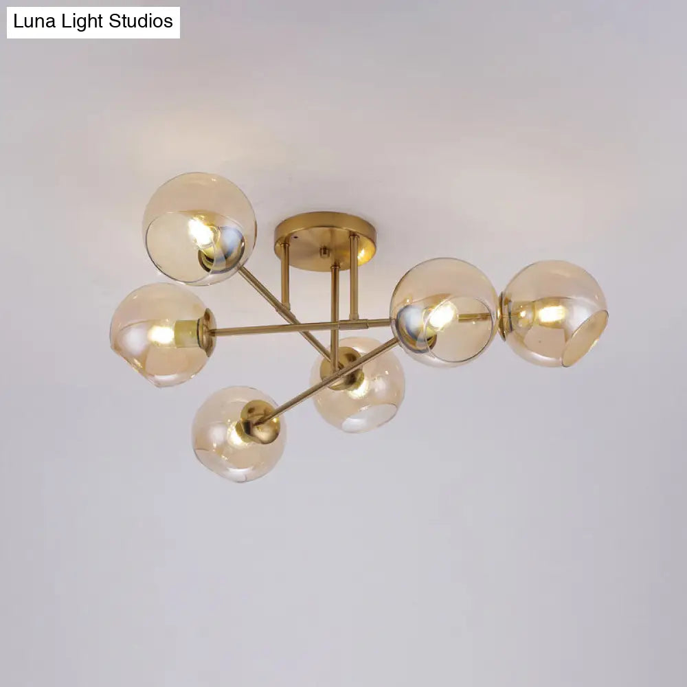 Sleek Glass Ball Semi Flush Mount Light - Postmodern Brass Ceiling Highlight For Dining Room 6 /