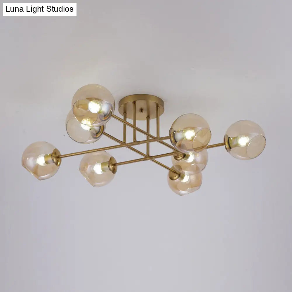 Sleek Glass Ball Semi Flush Mount Light - Postmodern Brass Ceiling Highlight For Dining Room 8 /