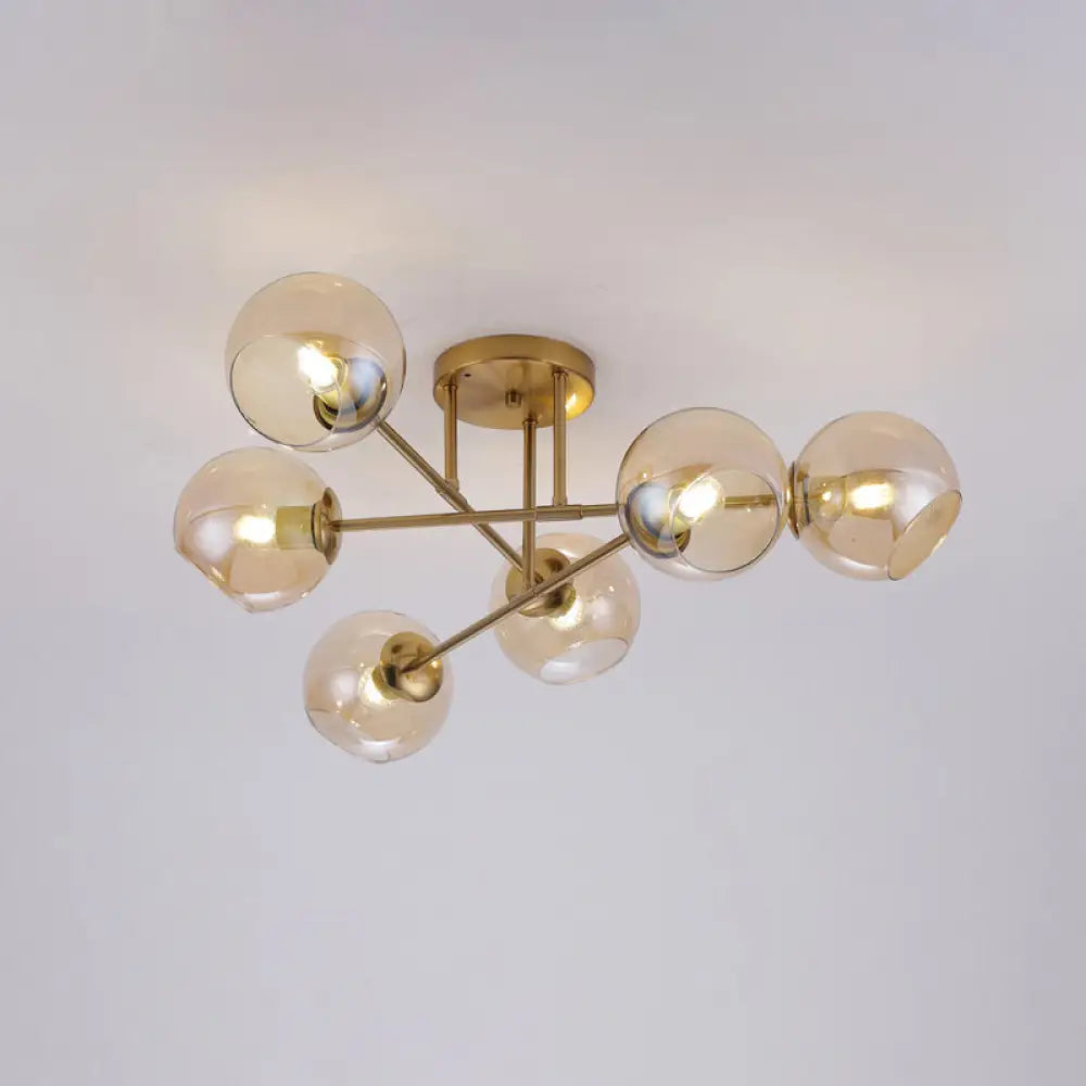 Sleek Glass Ball Semi Flush Mount Light - Postmodern Brass Ceiling Highlight For Dining Room 6 /