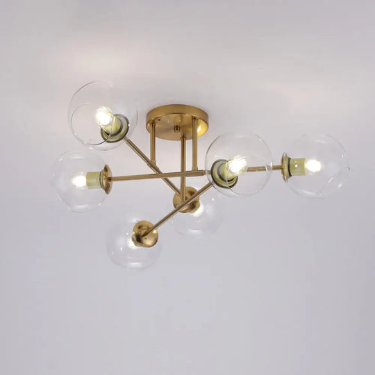 Sleek Glass Ball Semi Flush Mount Light - Postmodern Brass Ceiling Highlight For Dining Room 6 /