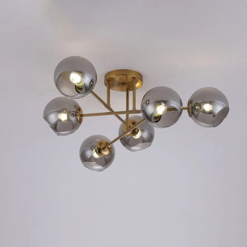 Sleek Glass Ball Semi Flush Mount Light - Postmodern Brass Ceiling Highlight For Dining Room 6 /