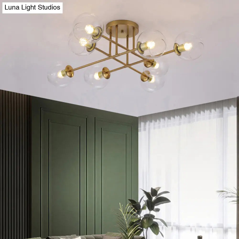 Sleek Glass Ball Semi Flush Mount Light - Postmodern Brass Ceiling Highlight For Dining Room