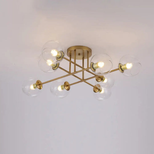 Sleek Glass Ball Semi Flush Mount Light - Postmodern Brass Ceiling Highlight For Dining Room 8 /