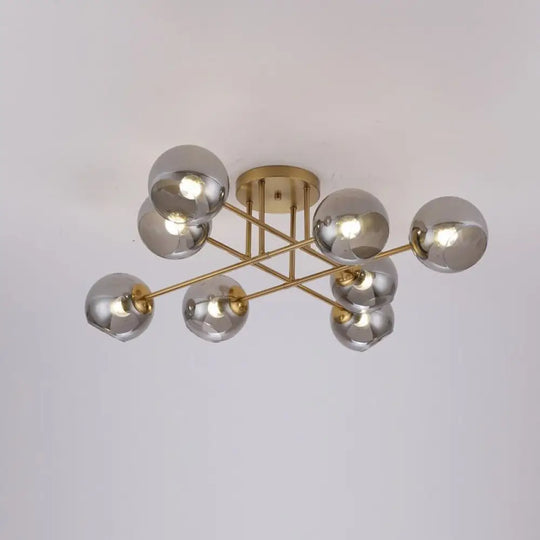 Sleek Glass Ball Semi Flush Mount Light - Postmodern Brass Ceiling Highlight For Dining Room 8 /