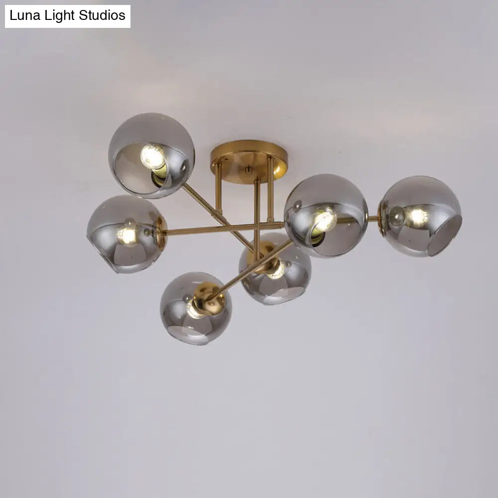 Sleek Glass Ball Semi Flush Mount Light - Postmodern Brass Ceiling Highlight For Dining Room 6 /