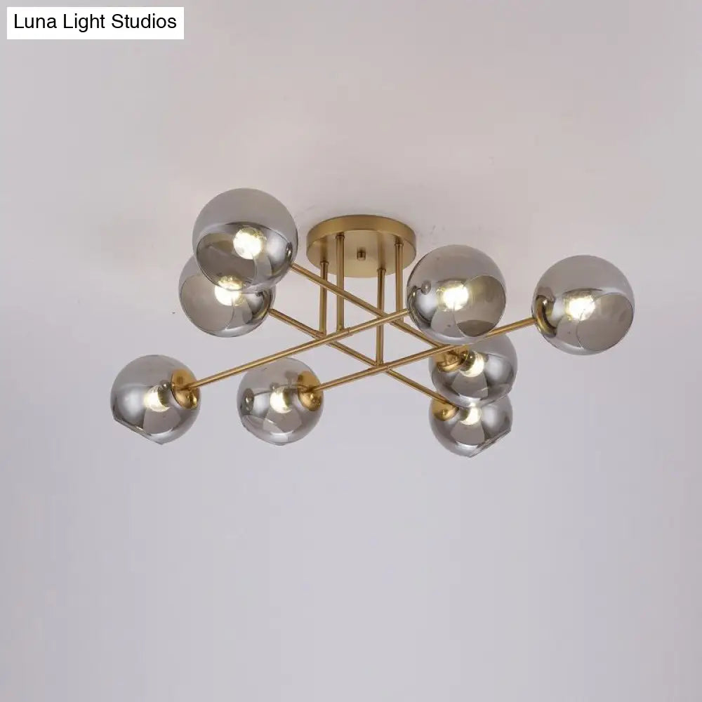 Sleek Glass Ball Semi Flush Mount Light - Postmodern Brass Ceiling Highlight For Dining Room 8 /