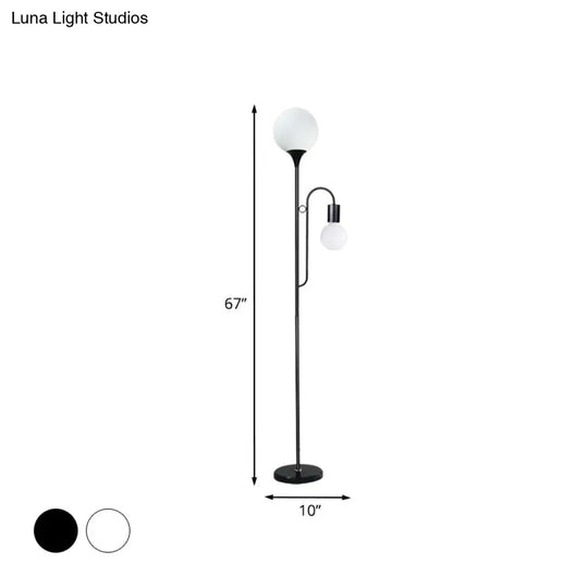 Sleek Glass Ball Standing Lamp: Modern 2-Head Bedroom Reading Light With Curved Arm In Black/White