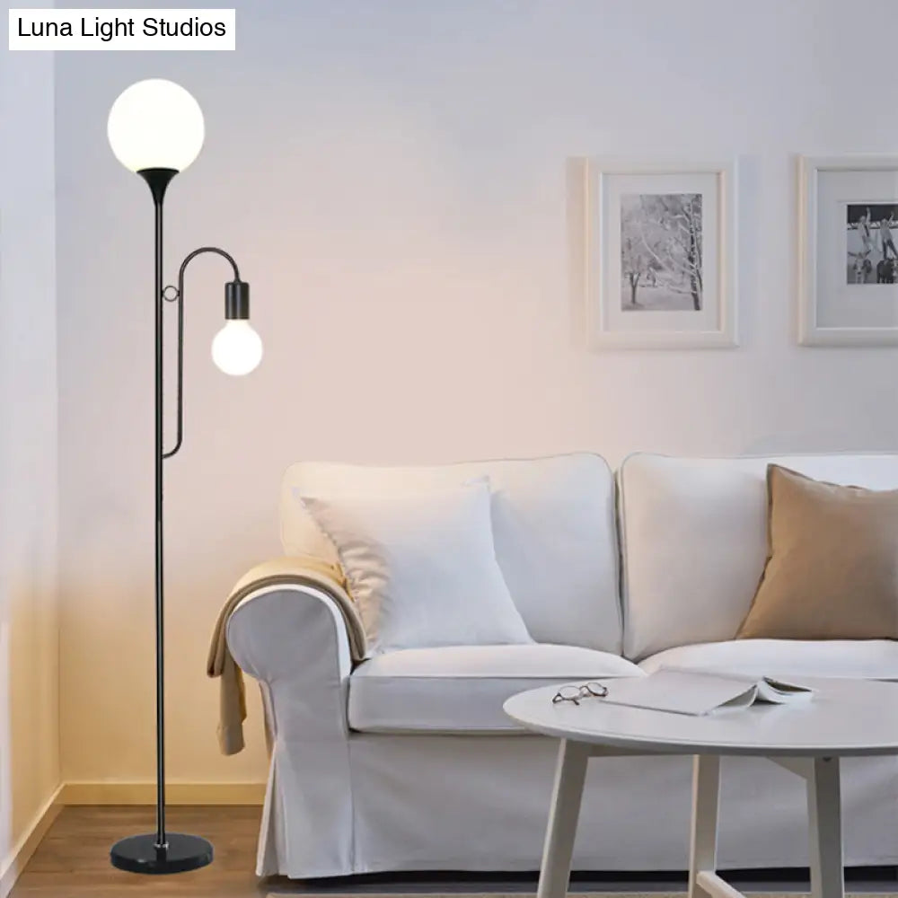 Sleek Glass Ball Standing Lamp: Modern 2-Head Bedroom Reading Light With Curved Arm In Black/White