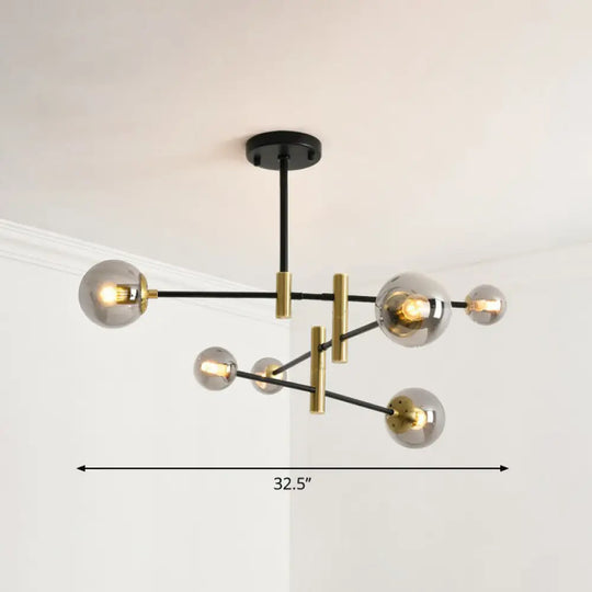 Sleek Glass Chandelier With Adjustable Rod Arm – Stylish Bedroom Lighting Fixture 6 / Smoke Gray