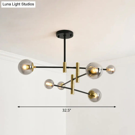 Sleek Glass Bedroom Chandelier With Rotatable Rod Arm Simplicity Collection 6 / Smoke Gray