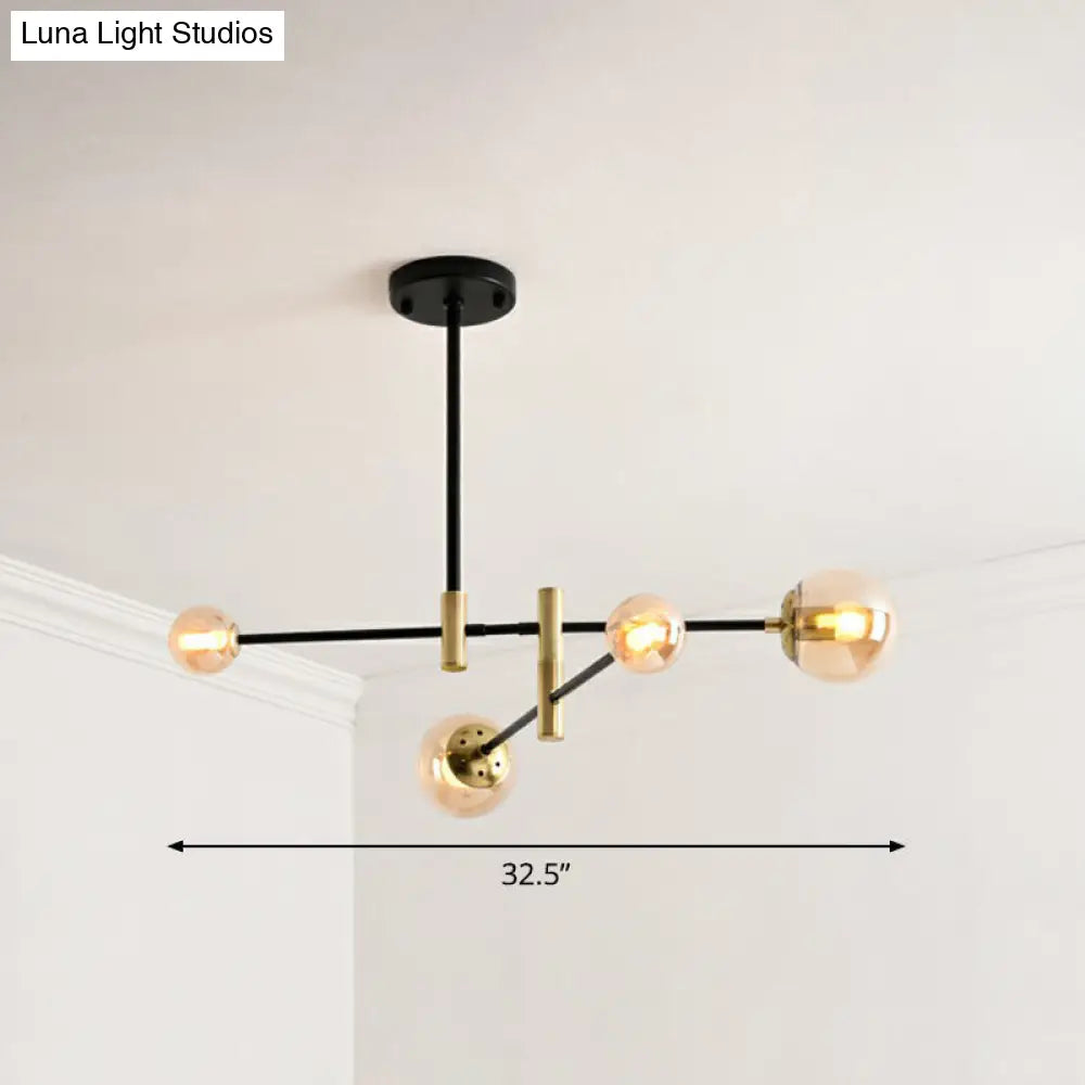 Sleek Glass Bedroom Chandelier With Rotatable Rod Arm Simplicity Collection 4 / Amber