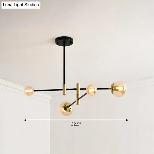 Sleek Glass Bedroom Chandelier With Rotatable Rod Arm Simplicity Collection 4 / Amber