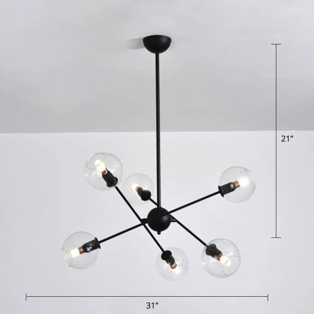 Sleek Glass Dining Chandelier - Minimalistic Ball Pendant Ceiling Light 6 / Black Clear