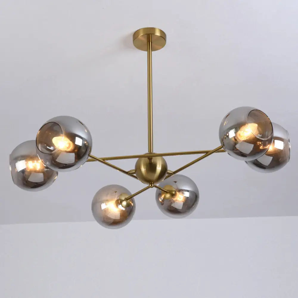 Sleek Glass Dining Chandelier - Minimalistic Ball Pendant Ceiling Light 6 / Gold Smoke Grey